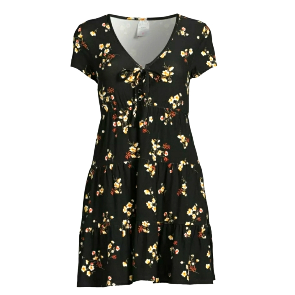 Black Flower Babydoll Dress